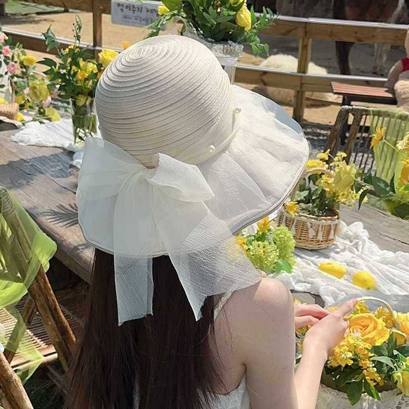 網紗珍珠遮陽帽