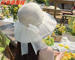 網紗珍珠遮陽帽