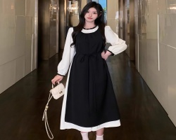 撞色顯瘦連衣裙